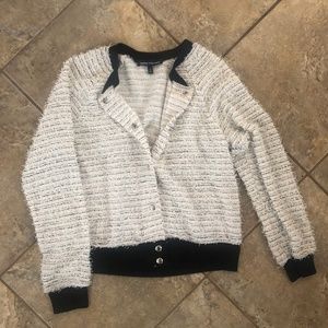 Black/White Fuzzy Track Jacket Sweater
